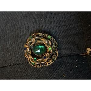 Vintage Style Women's Brooch with Green and Blue Gemstones